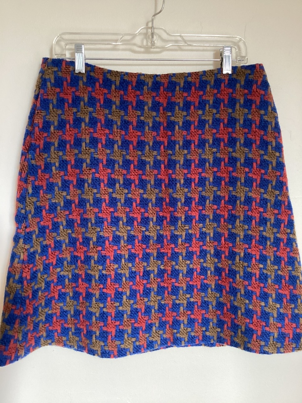 Boden Women Wool A-Line Skirt with Pockets Lined Houndstooth Red Blue Gold